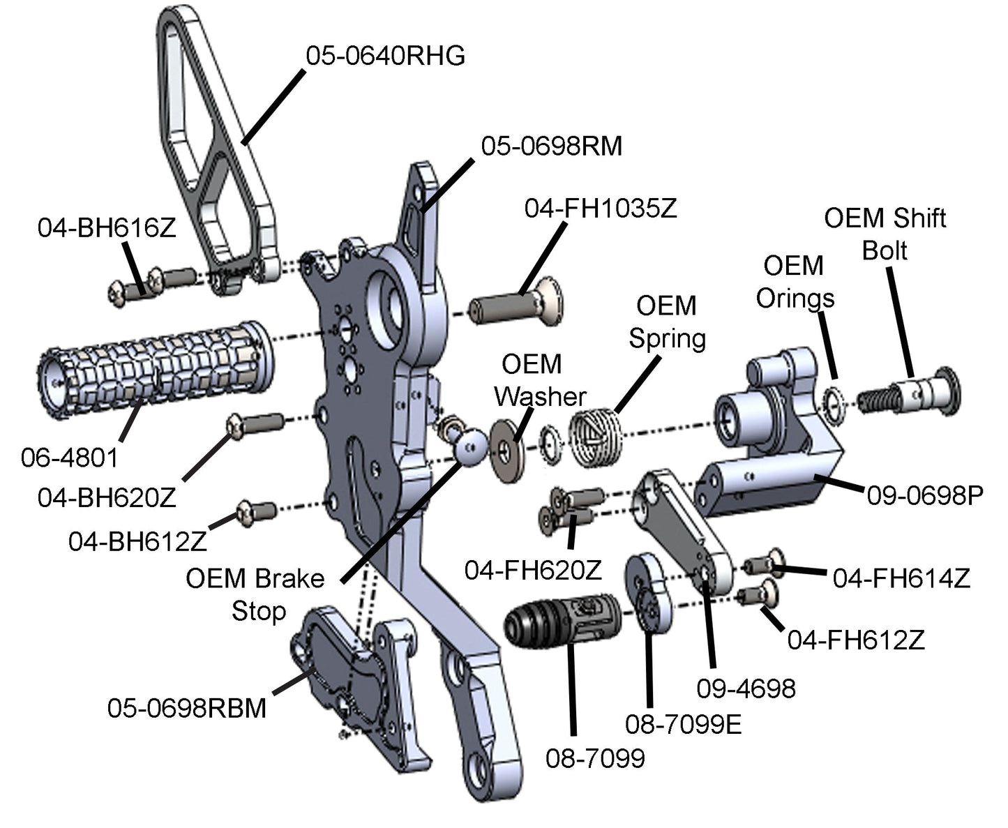 05-0698B Ducati Hypermotard 698 Mono Rearset Kit - STD Shift