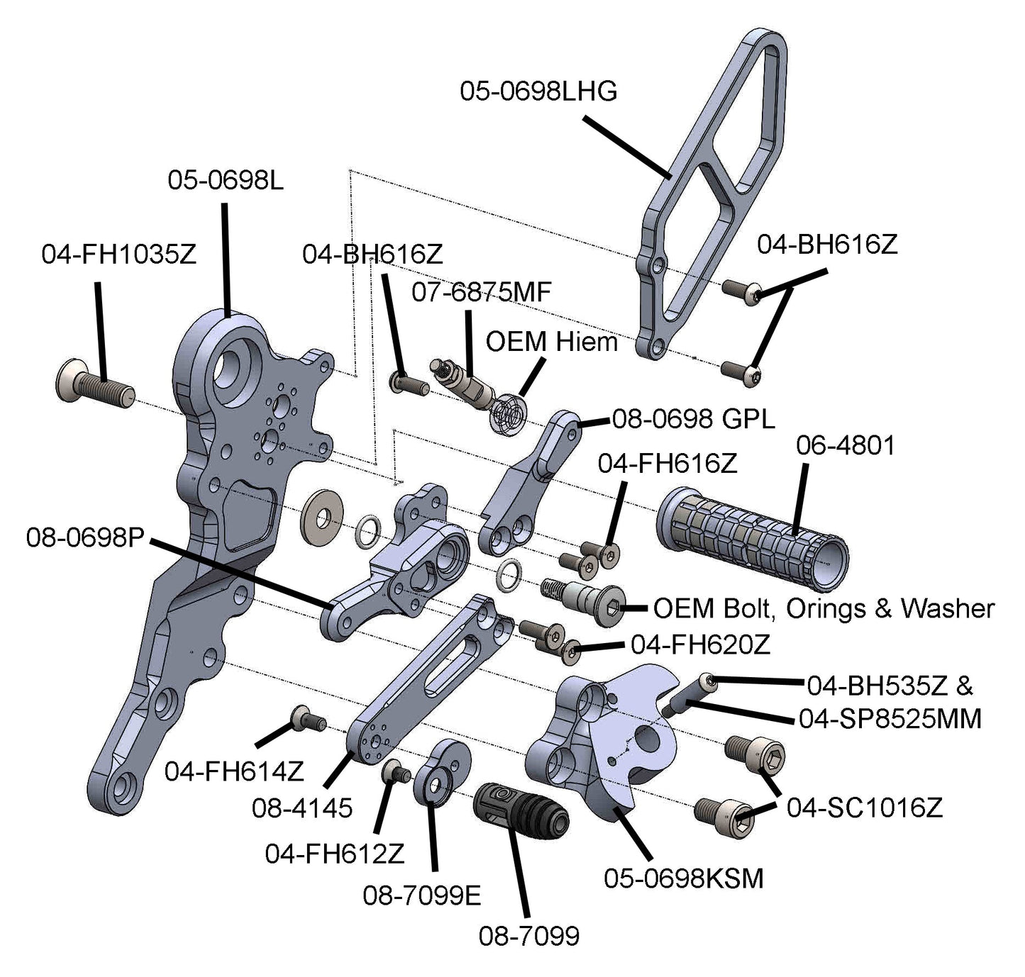 05-0699B Ducati Hypermotard 698 Mono Rearset Kit - GP Shift