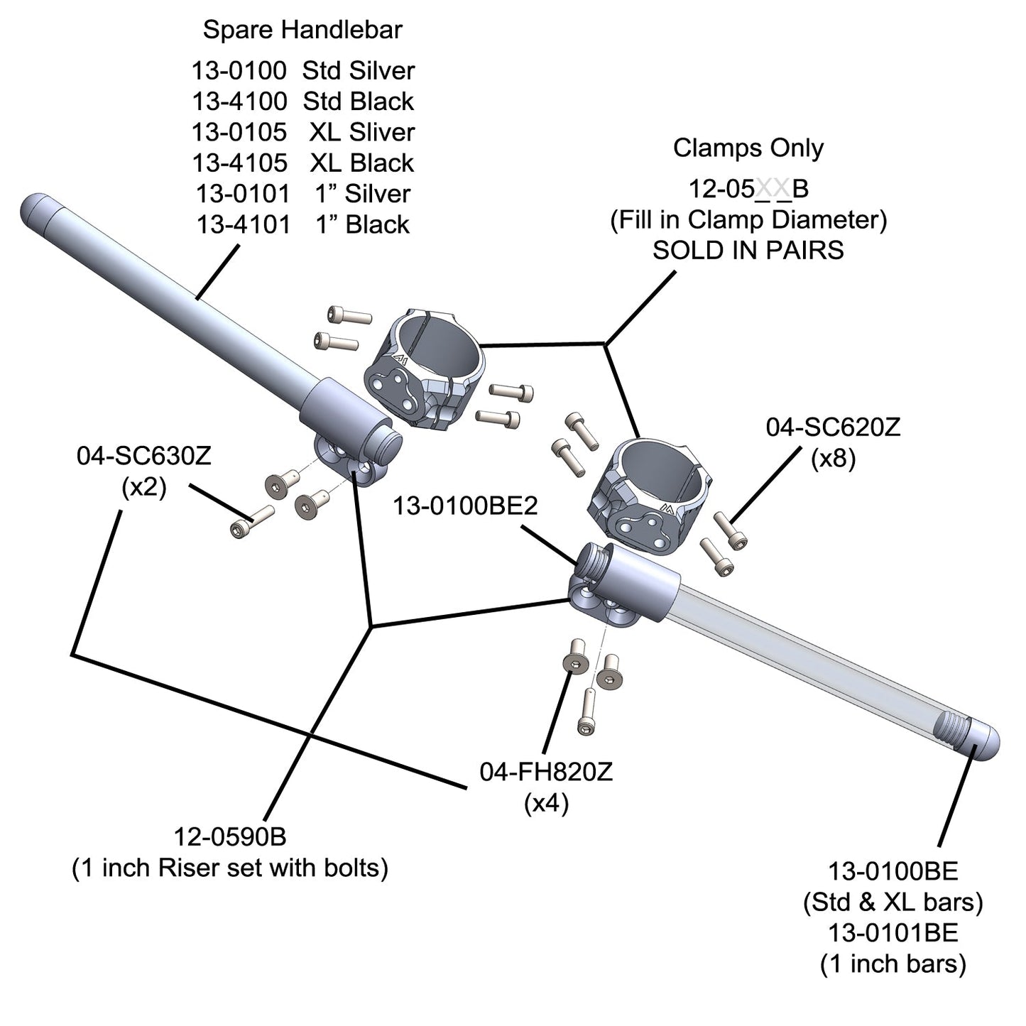 Woodcraft Motorcycle Clip ons for KTM 1190 RC8 51mm Clamp, 7/8" Bar - Woodcraft Technologies