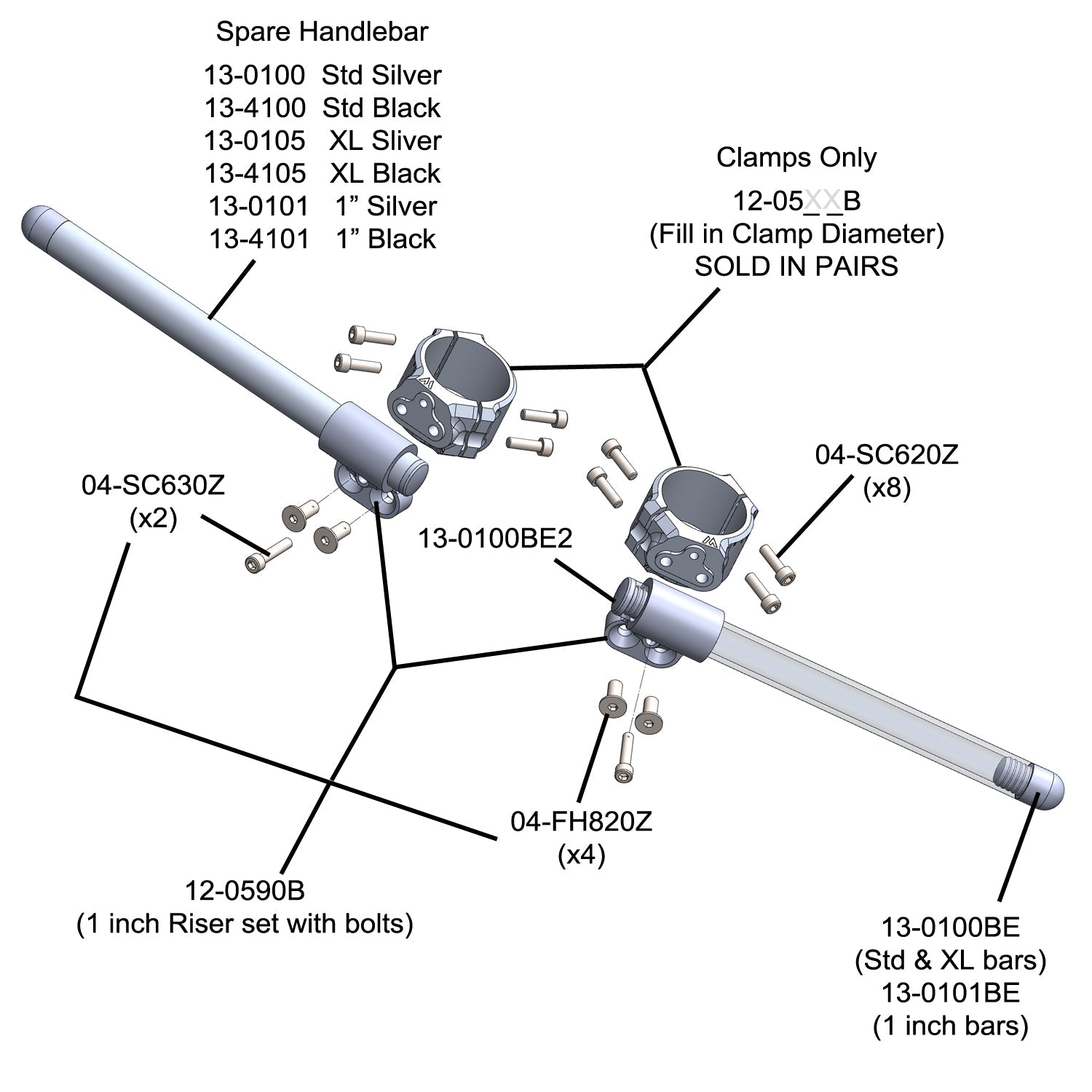 Woodcraft Motorcycle Clip ons for KTM 1190 RC8 51mm Clamp, 7/8" Bar - Woodcraft Technologies