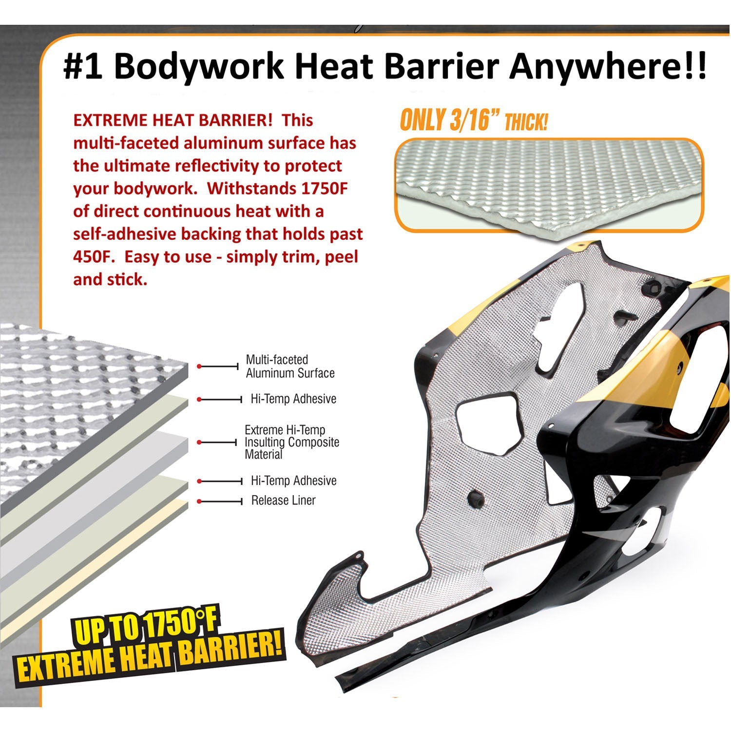 71-8099 Bodywork Heat Shield, 12'' x 21'', Super High Temp, Peel and Stick - Woodcraft Technologies